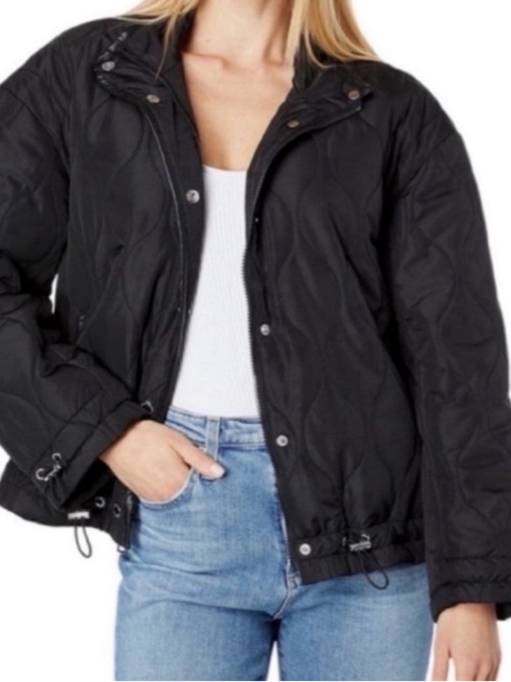 NEW Vince Camuto Quilted Jacket Faux Leather Trim Black Size M
